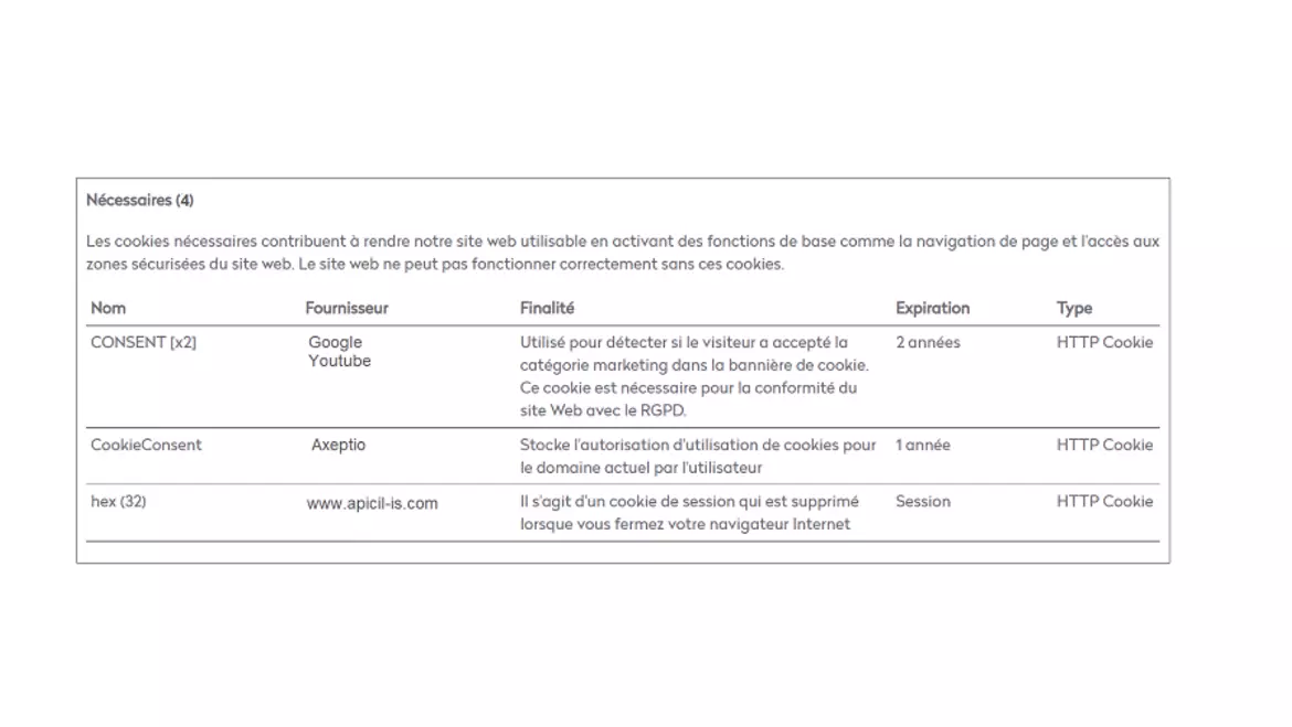 Cookies nécessaires Apicil IS